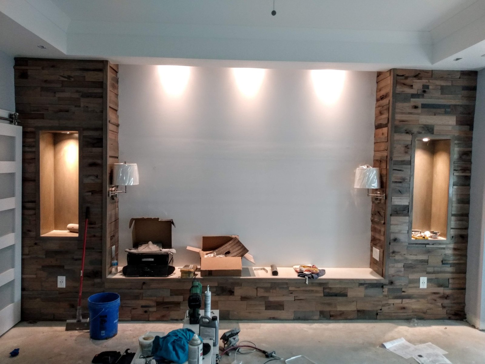 Feature wall installation in progress